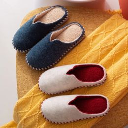 Slippers Pure Colour Felt Winter Couple Cotton Slippers Couple Home Warm Casual Shoes Plush NonSlip Breathable Indoor Ladies Slippers