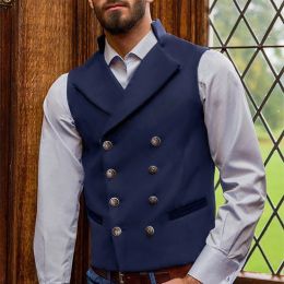 Vests Men's Double Breasted Suit Vest Fashion Casual Slim Fit Clothing Business Office Tank Top Wedding Best Man Clothing