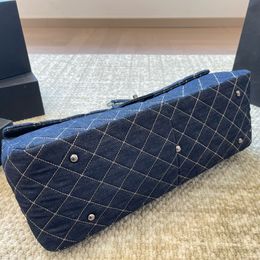 Fashion Designer Bags Navy Blue Quilted Denim Chain Through Jumbo Flap Bag High Quality Chain Bags Sizes 46*27CM