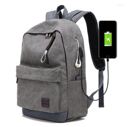 Backpack Tide Men Shoulder Bag Canvas Travel External Usb Charging Interface With Headphones Hole Student Y147