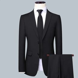 High quality business slim fitting suit set of 2 pieces mens casual fashion wedding grooms tuxedo suitpants 240312