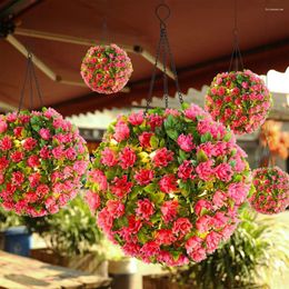 Decorative Flowers Artificial Grass Ball Chandelier Solar LED Hanging Balls For Outdoor Garden Backyard Porch Wedding Party Decoration