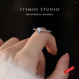 Cluster Rings ITSMOS Simple Drop Shape Zircon S999 Sterling Silver Ring Small Fried Dough Twists Finger Daily Open For Women Gift