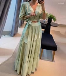 Work Dresses Women's Fashion Skirt Set Low Cut Lace Up Design Off The Waist Half 2024 Spring Elegant Style Long Sleeved