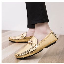 Shoes Summer Leather Shoes Men SlipOn Driving Moccasins Office Loafers Breathable Gold Silver Casual Zapatos Hombre