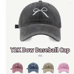 Ball Caps Korean Ins Blogueur Bow Baseball Cap Women Spring Summer Cotton Sun Hat Female Embroidered Washed Soft Top Girl Y2k