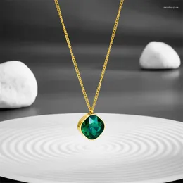 Pendants Square Green Crystal Titanium Steel Pendant Charm Necklace Chain 18K Gold Plated Waterproof Anti Allergy Jewelry For Women Girls