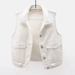 Women's Vests 2024 Spring Autumn White Denim Vest Short Slim Streetwear Sleeveless Tank Top Fashion Tops Female