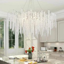 Chandeliers Modern Silver Chandelier Light Fixtures - D39.4 Inches Luxury Crystal Lighting Large Kitchen For