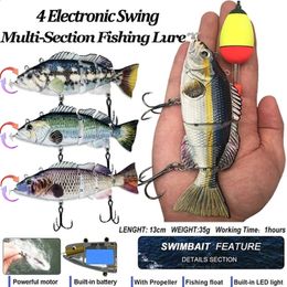 13CM Fishing Bait Electric Auto Swimming Luress 4-Segment Wobblers For Outdoor Sport Swimbait Fishing Lure USB Rechargeable 240315