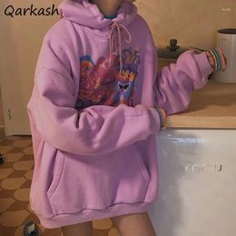 Damen Hoodies Grafik Damen Süßes Lila Design Cartoon Druck Sweatshirts Koreanische Mode Langarm Dicker Outwear Mädchen