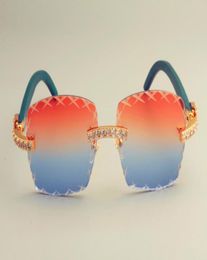 20 engraved Xshaped lens T8300177D sunglasses stylish large diamond decorative sunshade pure natural blue wooden leg templ7473169