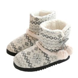Boots Winter Fur Home Slippers Women Warm Cotton Flat Platform Indoor Floor Shoes For Female Womens Girls Weave Plush Cosy Slippers