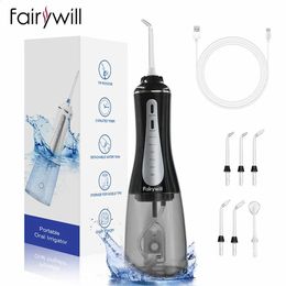 Oral Irrigator Fairywill Water Flosser 5 Modes Portable Dental Water Jet 350ML Water Tank Teeth Cleaner USB Charge Waterproof 240307