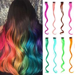 Synthetic Wigs 22inch Colorful Hair Curly One Clip in Synthetic Long Hairpiece For Girls Women Kid Multi-colors Party Highlights Wig 240318