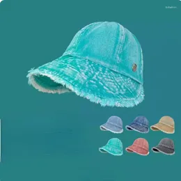 Visors Retro Washed Denim Rough Edge Bucket Hat Women Spring And Summer Versatile Face Small Sun Protection Cover Cap