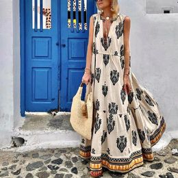 Casual Dresses Oversized Swing Long Dress Women'S Loose Printed Sleeveless V Collar Maxi Sexy Streetwear Evening Wear