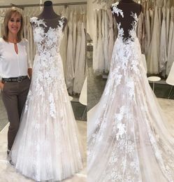 A Line Dreamy Wedding Dresses Applique Illusion Bodice Wedding Dresses Sweep Train Bribal Gowns Vestidos De Novia8731234