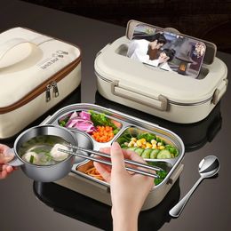 304 Stainless Steel Compartment insulated lunch box Students Office worker Sealed Bento Box microwave Heating food container 240304