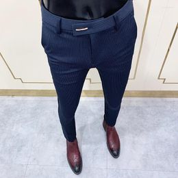 Men's Suits Pants High Quality Fit Business Suit Stripe Pant Solid Color Slim Casual Dress Trousers Mans Streetwear