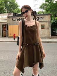 Casual Dresses Irregular Dress Women Vintage American Style Summer Designed Chic Personality Sexy Sleeveless Sweet Y2k Harajuku Hip Hop OOTD