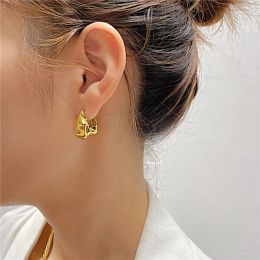 Irregular Pleated Lava 14k Yellow Gold Earrings For Women Retro French Earrings Design Simple Temperament Senior Fashion jewelry Gift