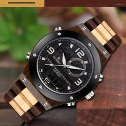 Wristwatches Men Dual Display Watch Fashion Luxury Wooden Watches Analogue Digital Wristwatch Sports Clock Relogio Masculino 2024