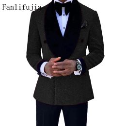 Suits Fanlifujia Luxury Red Glitter Suits Men Groom Wedding Tuxedo Double Breasted Blazer Formal Evening Party Prom Dress 2 Pieces Set