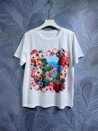 2024 Spring Casual Pants Round Neck Printed Beaded T-shirt