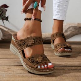 Slippers Summer Women Plus Size Women's Shoes Retro Roman Sandals Pu Casual Flower Wedge Platform