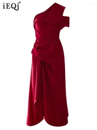 Casual Dresses Solid Diagonal Shoulder Irregular For Women Sleeveless High Waist Elegant Dress Female Spring 2024 3WM263