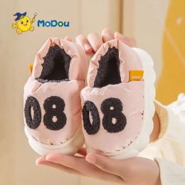 Slippers Mo Dou New Simple Down Cloth Children Slippers Boys Girls Cotton Plush Shoes Indoors Outdoors Warm Slippers Comfortable Lining