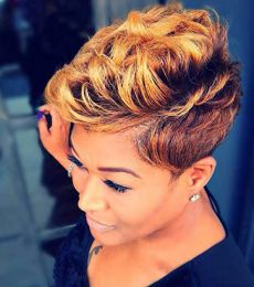 Wigs BeiSDWig Synthetic Short Ombre Wigs for Black Women Brown Wig with Ombre Blonde Bangs Wavy Hairstyles for Women Perruque