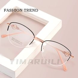 YIMARUILI Women Halfframe Glasses Antiblue Light Retro Ultralight Metal Fashion Optical Prescription Eyeglasses Frame 8025Z 240313