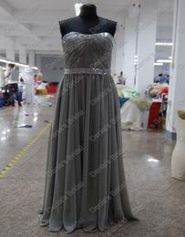 Gray Color Red Carpet Pagent Celebrity Dress A Line Beaded Ruched Chiffon Gown Real Actual Images7803711