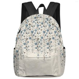 Backpack Blue Grey Flower Cotton Linen Student School Bags Laptop Custom For Men Women Female Travel Mochila