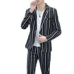 Suits Boutique (suit + Trousers) Men's Fashion Business Gentleman Wild Striped British Style Slim Casual Men's Dress Small Suit Suit