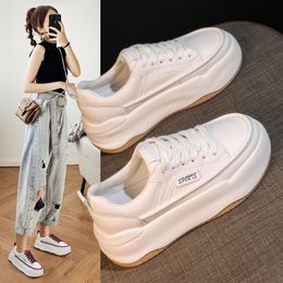 Fashion white shoes versatile for spring and autumn casual thick soled round toe loafers Sport Shoes Cow Muscle Sole Sneaker Bread shoes