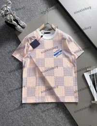 xinxinbuy Men designer Tee t shirt 2024 Italy Chessboard grid Letter printing short sleeve cotton women gray black white red XS-XL
