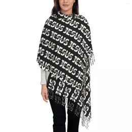 Scarves Women Scarf Warm Soft Jesus Truth The Life Head With Tassel 3D Printing Y2k Cool Shawl Wraps Winter Custom Foulard