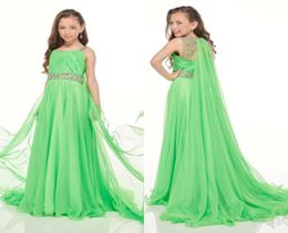 Little Girls Pageant Dresses Mulit Green Chiffon Flower Girl Dresses Pleated Beads Crystal Wraps Party Birthdaty Juniors Birdesmai4313971