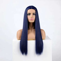 Synthetic Wigs Cosplay Wigs WHIMSICAL W Synthetic Dark Blue Hair Womens Fashion New Navy Blue Long Cosplay Wig Heat Resistant Wig For Women 240328 240327