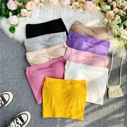 Tops Short Tank for Women Summer 2021 Korean Fashion New Bandeau Strapless Casual Tube Top with Bras Pink Purple Yellow