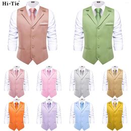 Men's Vests Hi-Tie Dusty Pink Solid V-neck Men Vest With Tie Jacquard Tuxedo Dress Waistcoat Adjustable Jacket Casual Business Party Fashion