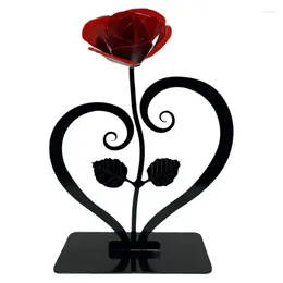 Decorative Figurines Hand Forged Metal Rose Wrought Red Sculpture Handcrafted Iron Flower Decor For Birthday