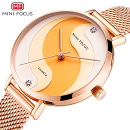 MINI FOCUS Brand Fashionable and Minimalist Korean Women's Watch with Diamond Inlay, Japanese Movement Waterproof Milan Mesh Strap 0291L