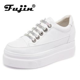 Boots Fujin 8cm Platform Wedge Sneakers Women Shoes Genuine Leather Bling Bling Lace White Shoes Spring Autumn Summer Shoes Footwear