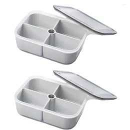 Storage Bottles 2 Pcs Grey Food Container Sets Easy To Use With 4 Removable Compartments Square Box Lid Veggie Tray Vegetables