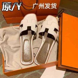 Orans Slippers Womens Sandals High Version Leather for Women to Wear Out in Summer 2024 Spring and New Beach v Have Logo