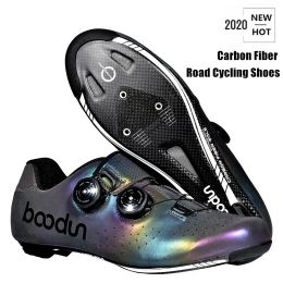 Shoes Boodun Road Cycling Shoes Photochromism Vamp Carbon Fiber Ultralight Selflocking Shoes Professional Road Bicycle Racing Shoes